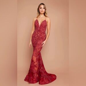 Nadine Merabi Stella Gown Red-Sold Out Perfect For Valentines